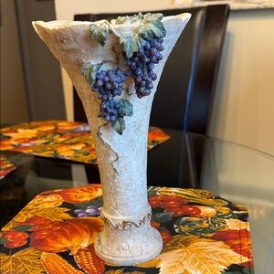 Elegant Tuscan  Cream Vase with Grape Design